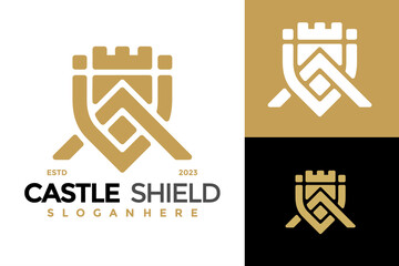 Letter A Castle Shield Logo design vector symbol icon illustration