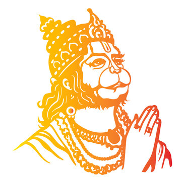 Lord Hanuman face with hands folded vector sketch 