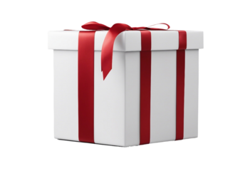 Gift box with red ribbon isolated on transparent and white background