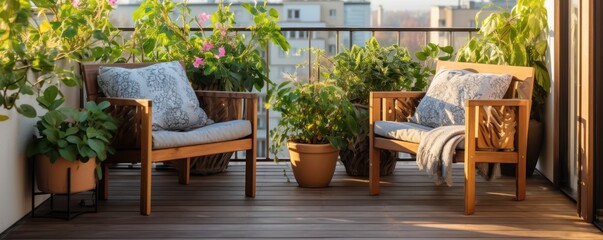 Fototapeta na wymiar Beautiful balcony or terrace with two chairs