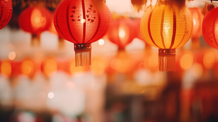 Fototapeta na wymiar yellow and red lantern , red bokeh, Chinese lanterns during new year festival --ar 16:9 --v 5.2 Job ID: 8bc13df3-88f2-4b9a-a616-5a26ba7a4e5c