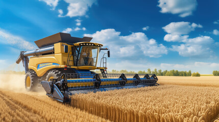 Obraz premium ?ombine harvester harvesting wheat from the field