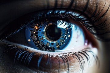 Human eye with cybernetic retina for neurological link connection, Augmented virtual reality in...