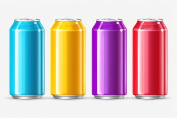 Collection set of aluminum beverage drink soda cans in various colors isolated on transparent or white background - obrazy, fototapety, plakaty