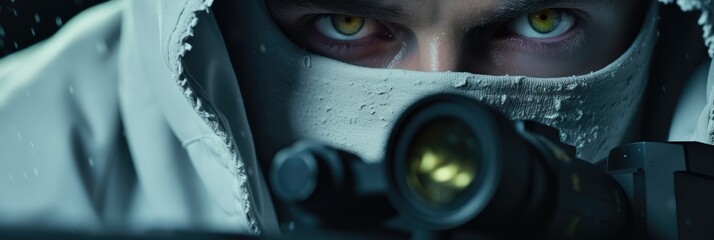 Close up of a sniper in a hood. Generative AI. - obrazy, fototapety, plakaty