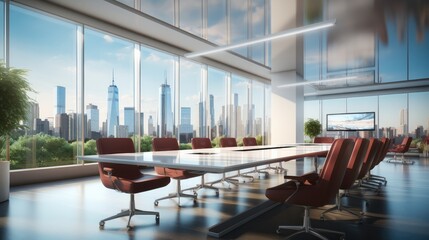 A luxury corporate conference room with floor to ceiling window. Generative AI. - obrazy, fototapety, plakaty