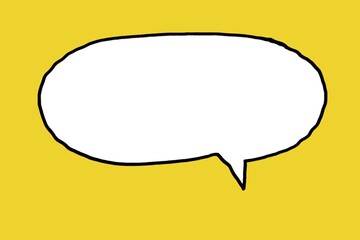 Speech bubble on yellow background. Hand drawn picture for adding text, message, sentence. Concept, communication. Conversation. Chat. Illustration for using as teaching aids or design for decoration.