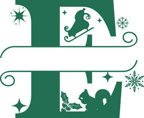 Fototapeta premium Letter E, Christmas Split Alphabet, Christmas Monogram, Christmas Letters 
