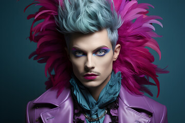 Fototapeta premium Portrait of man with bright make up 