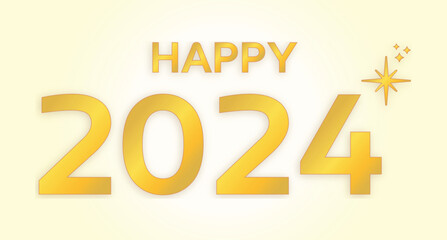 Happy new year 2024 vector. Golden, gold, shiny. Premium design, celebration and greeting, parties. Decoration banners, posters. Greeting card illustration