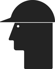 Isolated black pictogram of men worket wear safety helmet for under construction, engineering, maintenance man at work sign