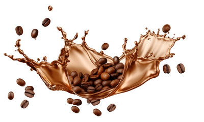coffee beans splash on transparent background