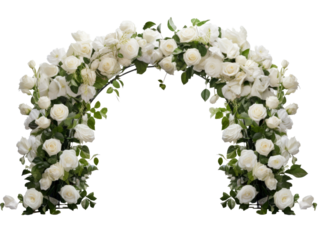 Beautiful white rose flowers in a big arch isolated on transparent background