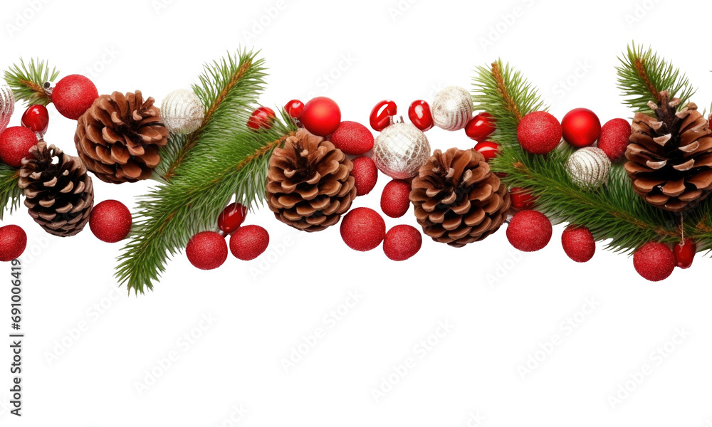 Wall mural christmas tree branches and cones on transparent background