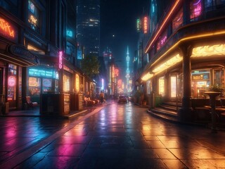 Vibrant retrofuturism city scenery at night