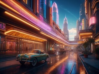 Fototapeta premium Futuristic city full of neon lights