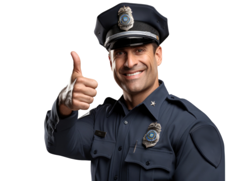 portrait of a officer showing thumbs up isolated  on transparent background