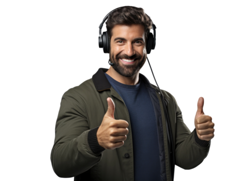 man with headphones isolated on transparent background - Powered by Adobe