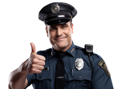 portrait of a officer showing thumbs up isolated  on transparent background
