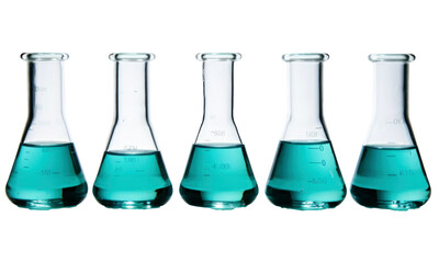 laboratory test tubes with liquid on transparent background
