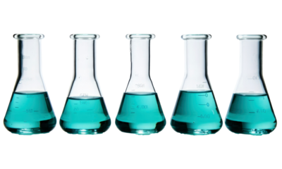 laboratory test tubes with liquid on transparent background