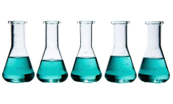 laboratory test tubes with liquid on transparent background
