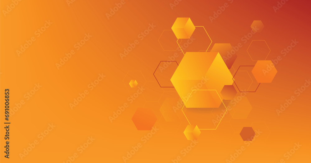 Aufkleber geometric background. orange elements with hexagon shapes composition.graphic digital math concept d