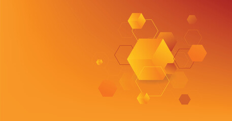 Geometric background. Orange elements with hexagon shapes composition.Graphic digital math concept design on a yellow background. vector illustration 
