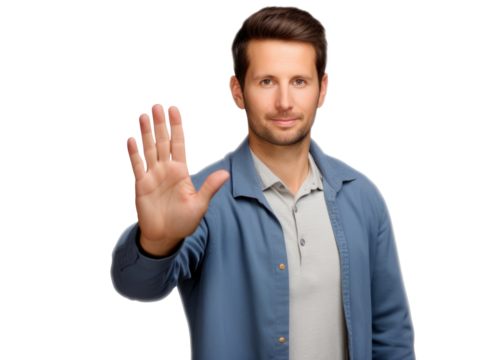 man showing sign , hand isolated on transparent background - Powered by Adobe