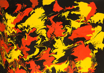 Acrylid fluid art painting black, yellow and orange