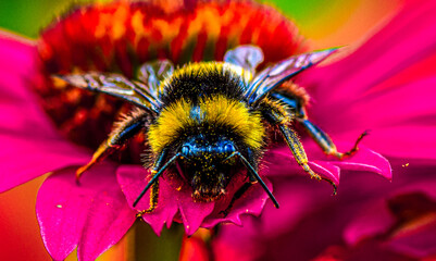 Macro details of a bumblebee on a flower