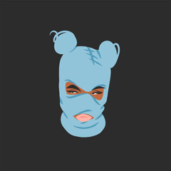 Hand drawn abstract vector graphic clipart illustrations collection set with bandit girl in balaclava.Trendy modern female design concept.Vector woman fashion portrait contemporary art.Beauty model.