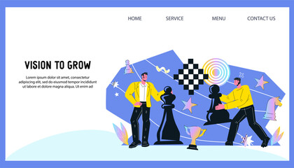Web banner on topic of developing an effective business strategy and finding the right solutions, flat vector illustration. Implement business strategies and innovative solutions.