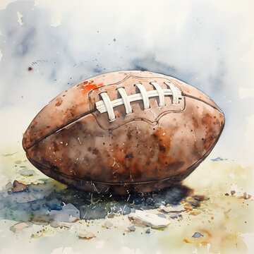 Watercolor with American football concept, American football sports attributes, helmets, bal