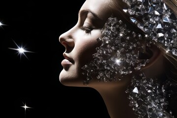 Woman face covered with beautiful diamonds