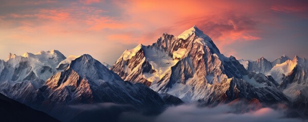 Beautiful landscape of amazing mountains with charming snowy peaks - obrazy, fototapety, plakaty