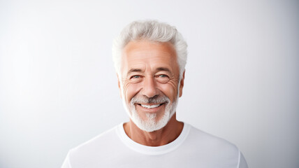 handsome old mature man smiling with clean teeth. for a dental ad isolated on white background - obrazy, fototapety, plakaty
