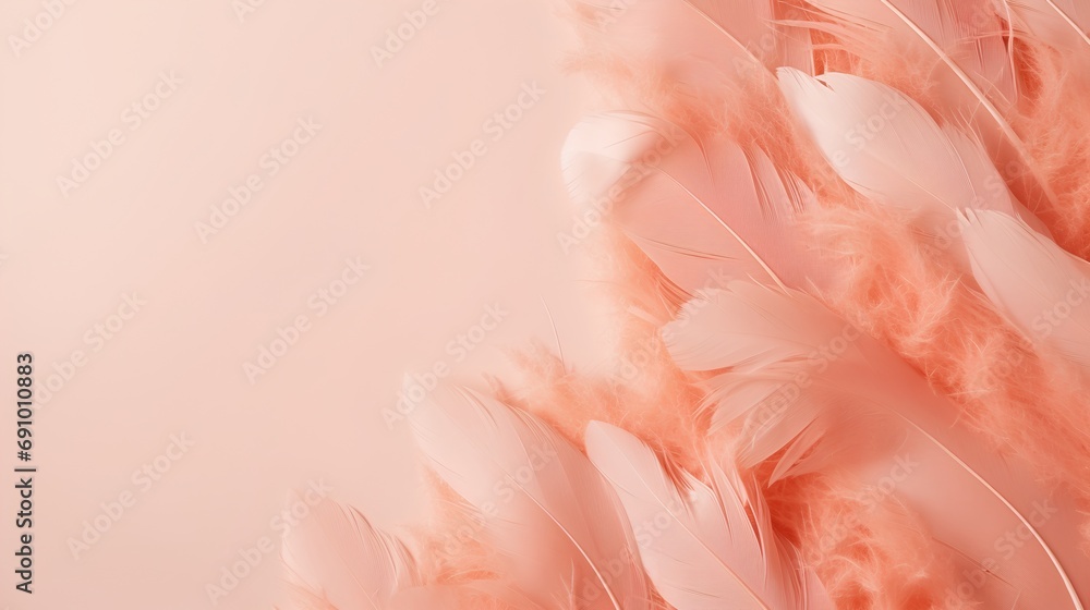 Poster an elegant and serene essence of minimalism with soft feathers delicately arranged on a plain backgr