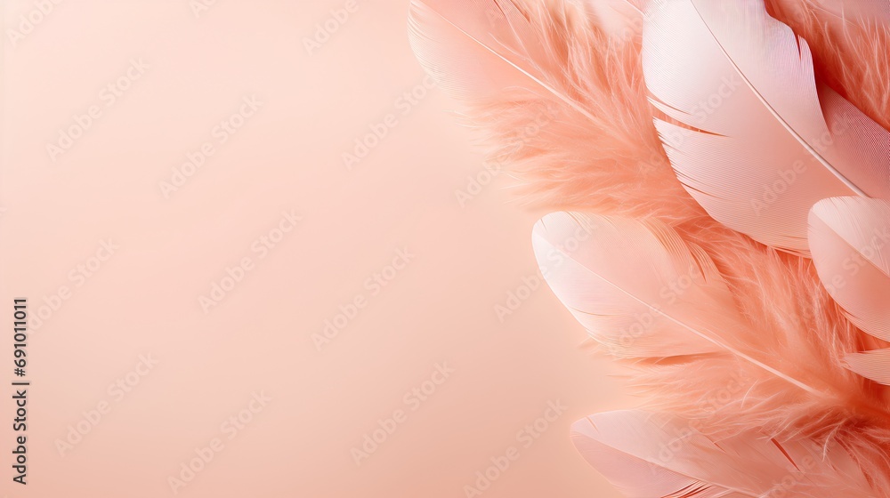 Poster an elegant and serene essence of minimalism with soft feathers delicately arranged on a plain backgr