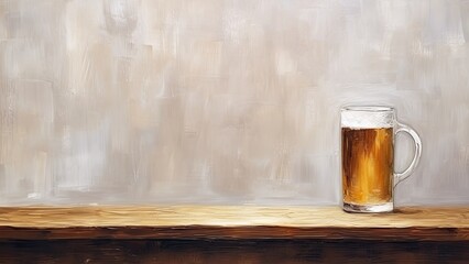 生ビールの油絵_2 - obrazy, fototapety, plakaty