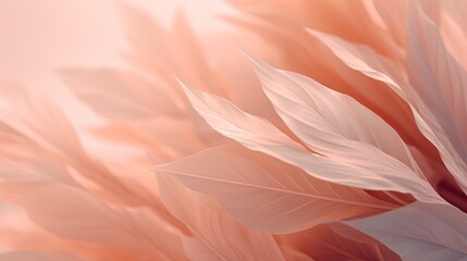 An elegant and soothing abstract background featuring stylized leaves in a delicate peach fuzz hue, embodying a minimalist aesthetic with a soft, textured appearance. - obrazy, fototapety, plakaty