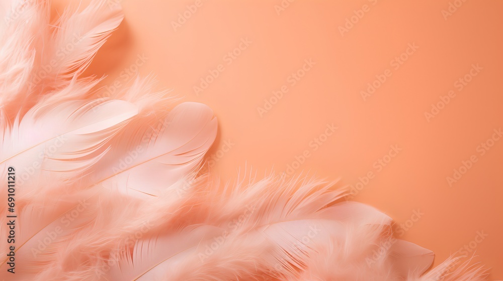 Poster an elegant and serene essence of minimalism with soft feathers delicately arranged on a plain backgr