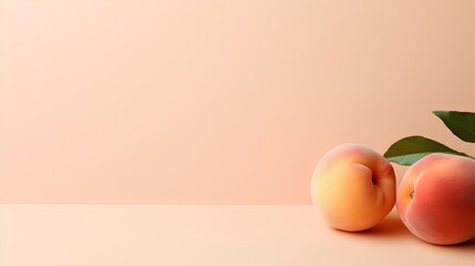 Essence of minimalist design, featuring a soft ripe peach fruit strategically placed against an unadorned wall, providing ample copy space for text or additional design elements.