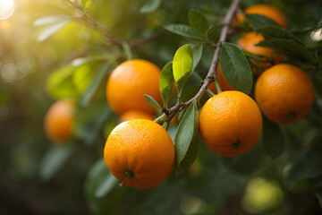 Orange fruit with green leaves on the wood. Home gardening. Mandarine oranges. Tangerine oranges. Orange color. Fresh orange juice.