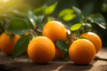 Orange fruit with green leaves on the wood. Home gardening. Mandarine oranges. Tangerine oranges....