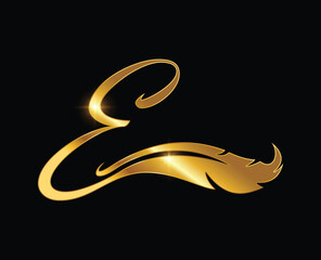 Golden E Monogram Logo with feather 