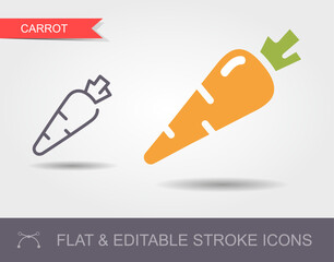 Carrot. Line icon with editable stroke with shadow and flat icon