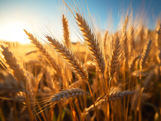 A vast sunlit field of golden wheat swaying in the breeze.