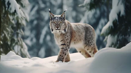 Foto op Canvas lynx in snow © Zestify