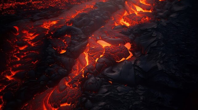 Lava photorealistic background. Capturing the Fiery Essence. Hot, burned volcanic eruption